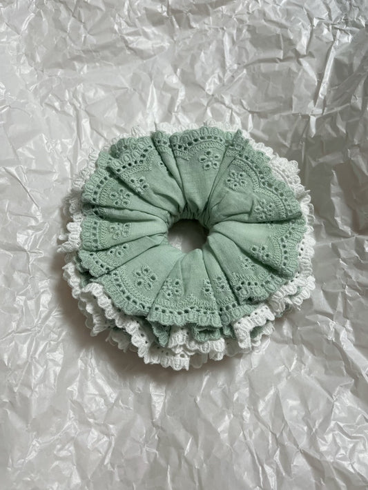 Lace Whisper Cotton Scrunchie Sage Green