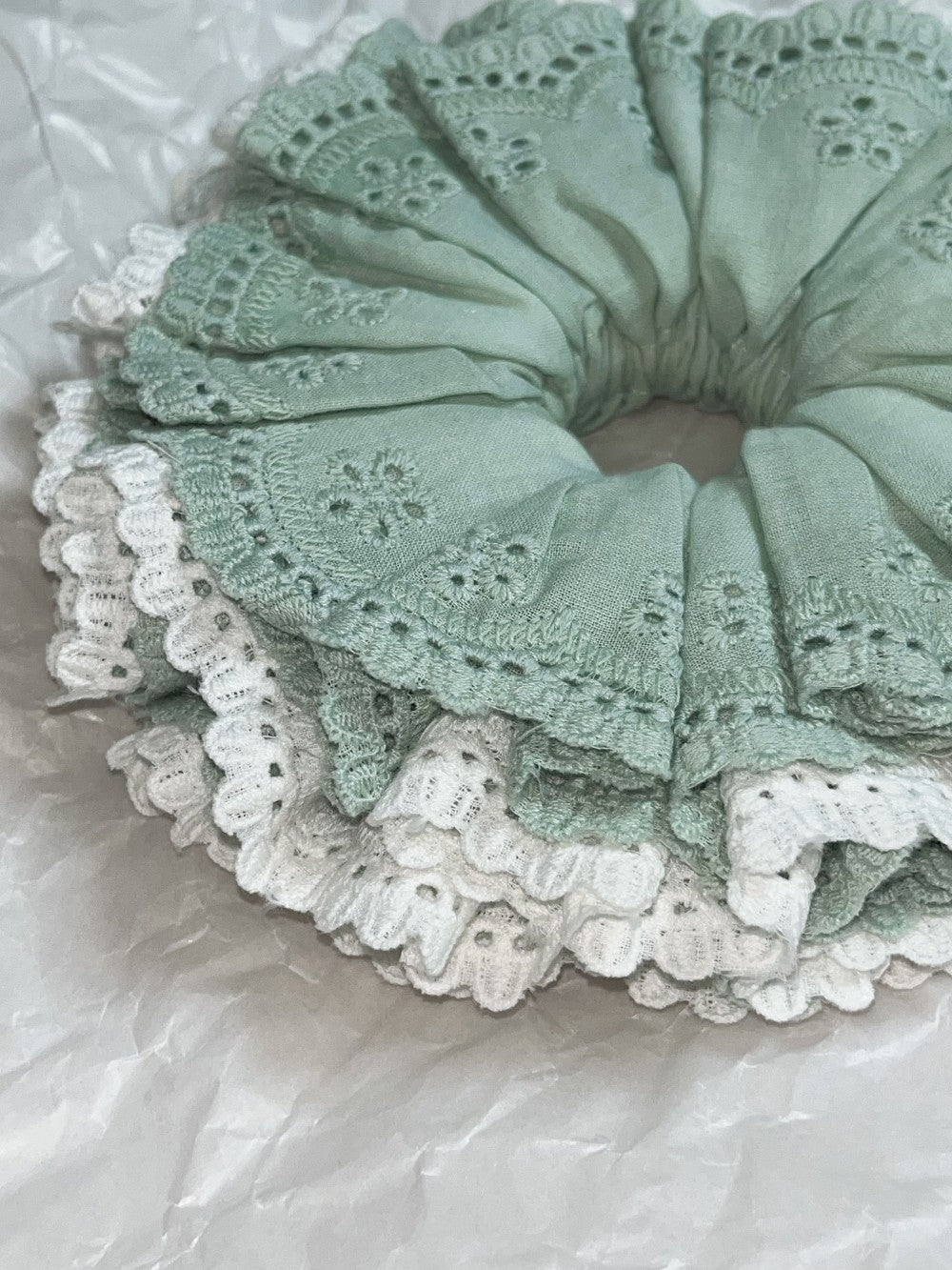 Lace Whisper Cotton Scrunchie Sage Green