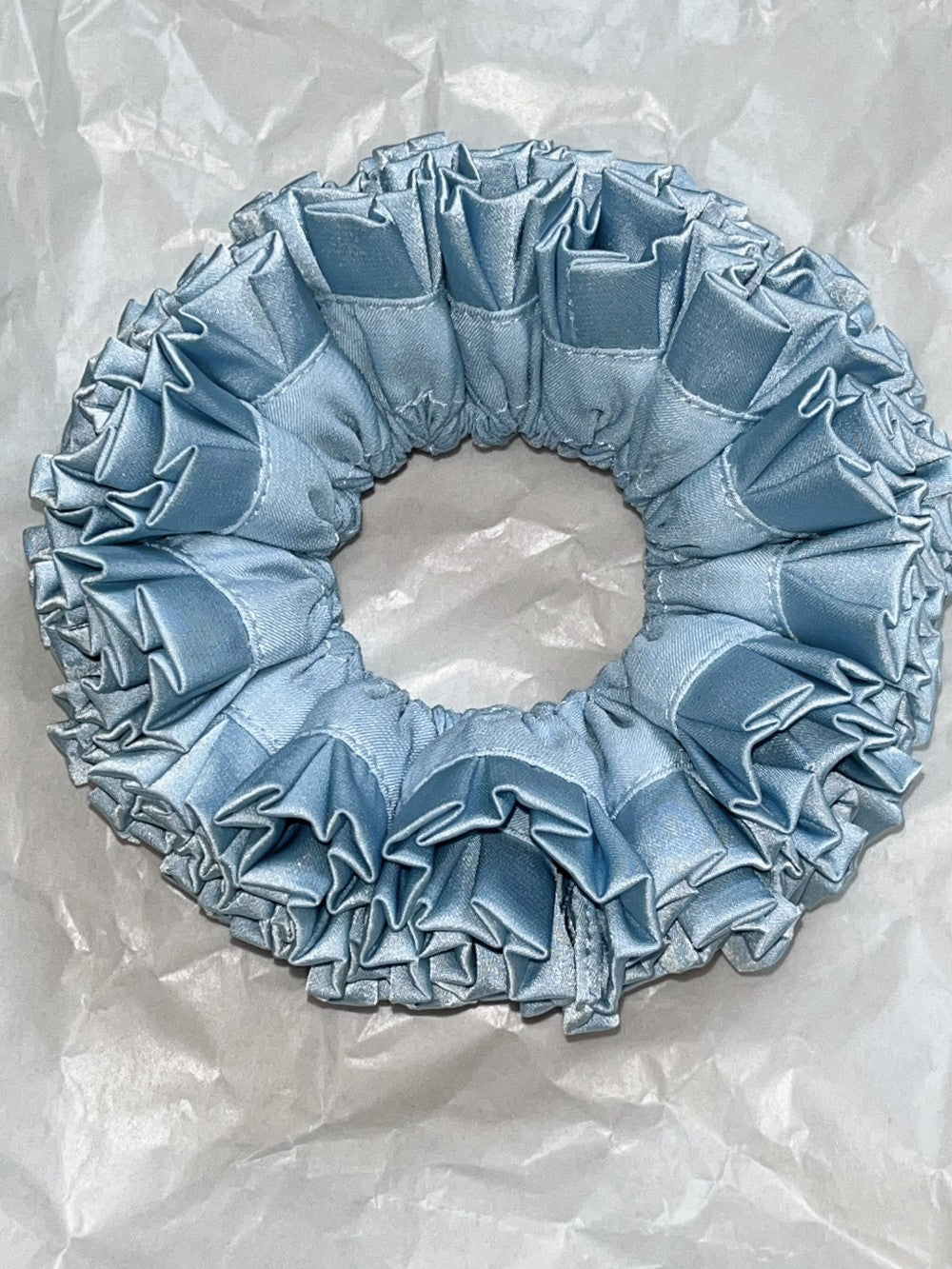 Blooming Petals Hydrangea Silk Scrunchie Light Blue
