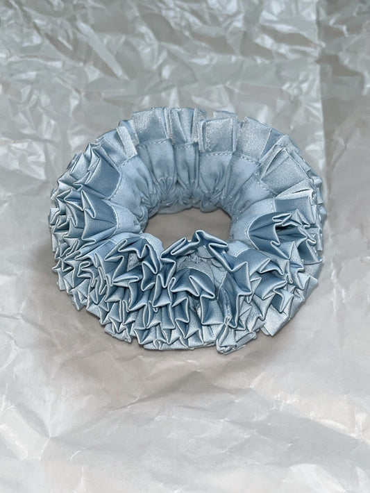Blooming Petals Hydrangea Silk Scrunchie Light Blue