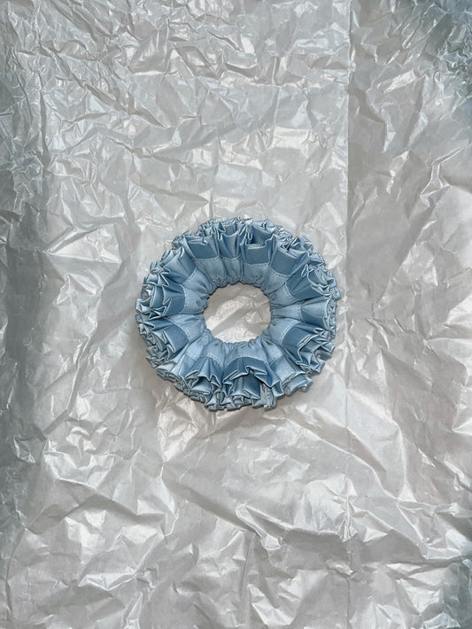 Blooming Petals Hydrangea Silk Scrunchie Light Blue