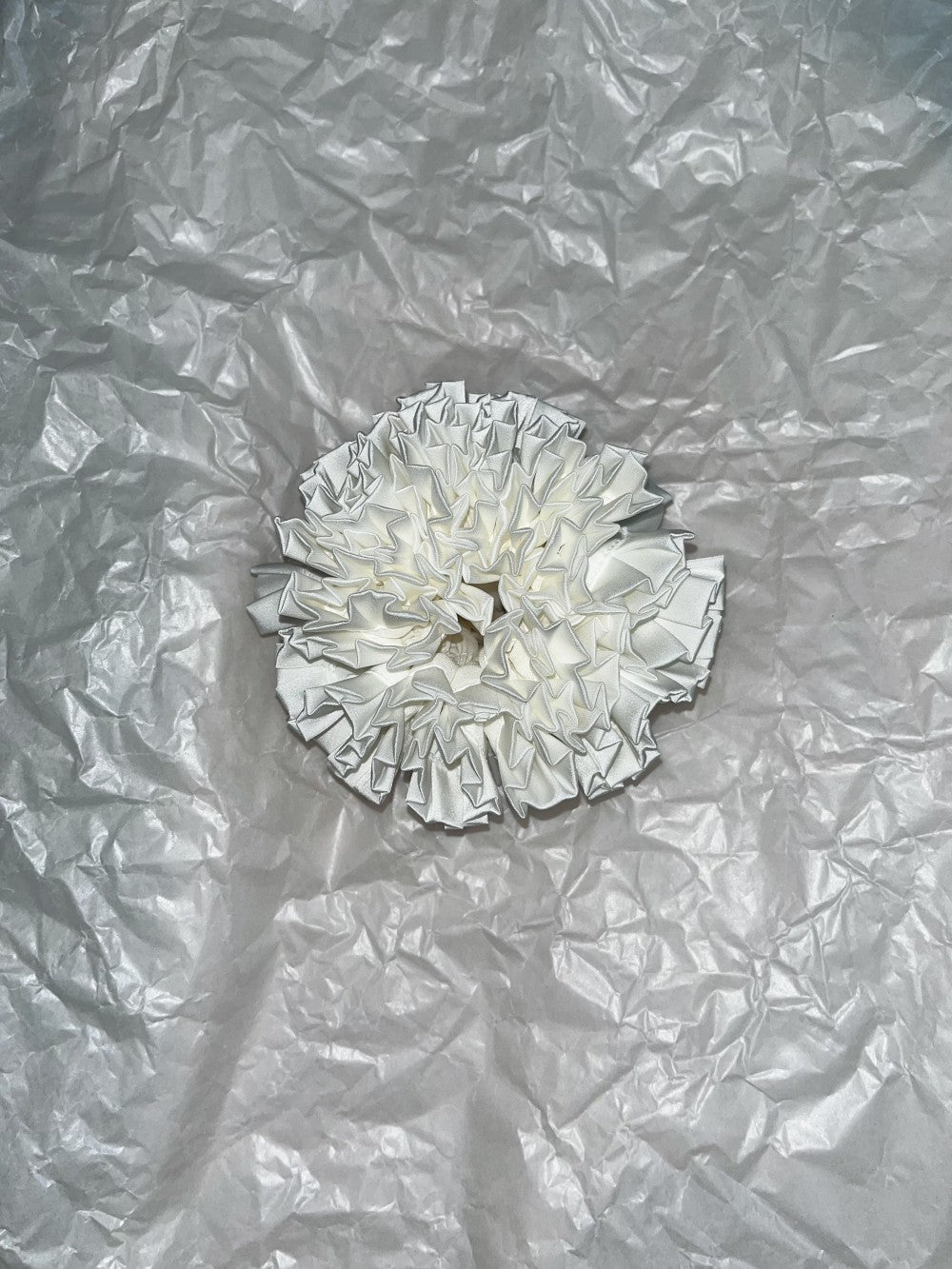 Blooming Petals Hydrangea Silk Scrunchie White