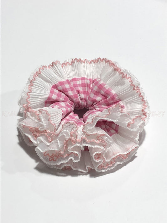 Spring Sakura Handmade Pink And White With Lace Trim Gingham