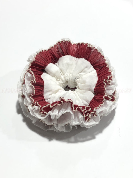 French Holiday Handmade Red And White With Lace Trim