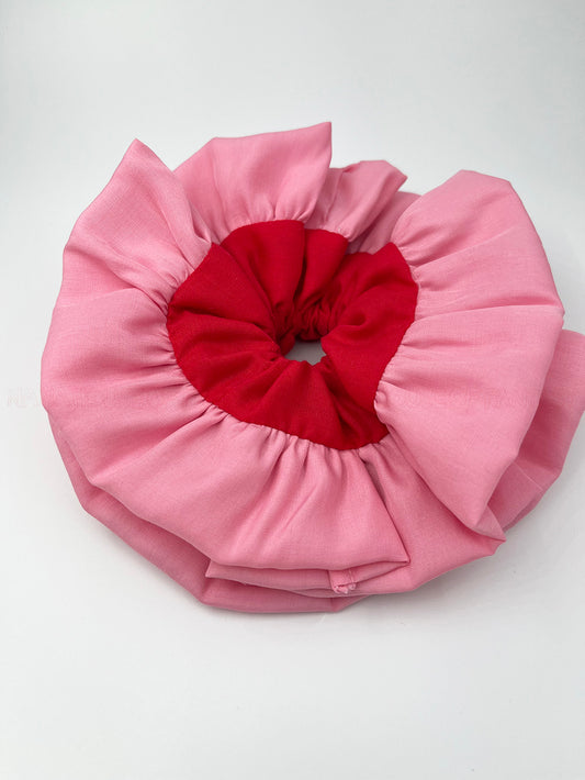 Vintage Sweetheart Pink and Red Oversized Scrunchie