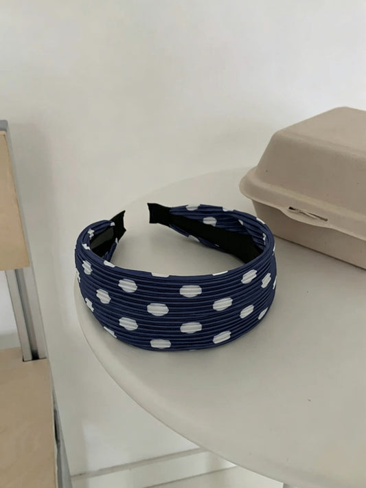 Retro Dot Ruched Fabric Wide Headband
