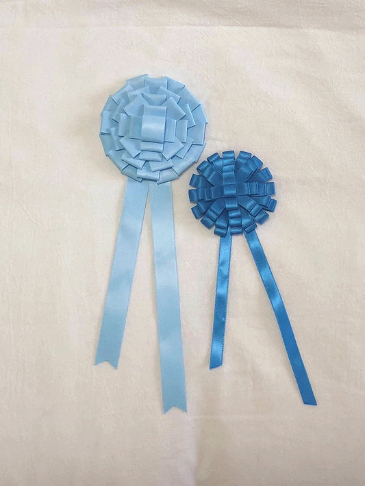 Ribbon Rosette Brooch Dual-Two Blue