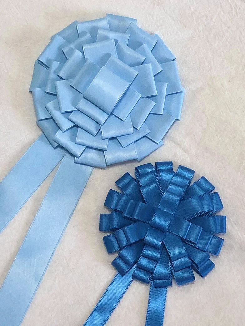 Ribbon Rosette Brooch Dual-Two Blue
