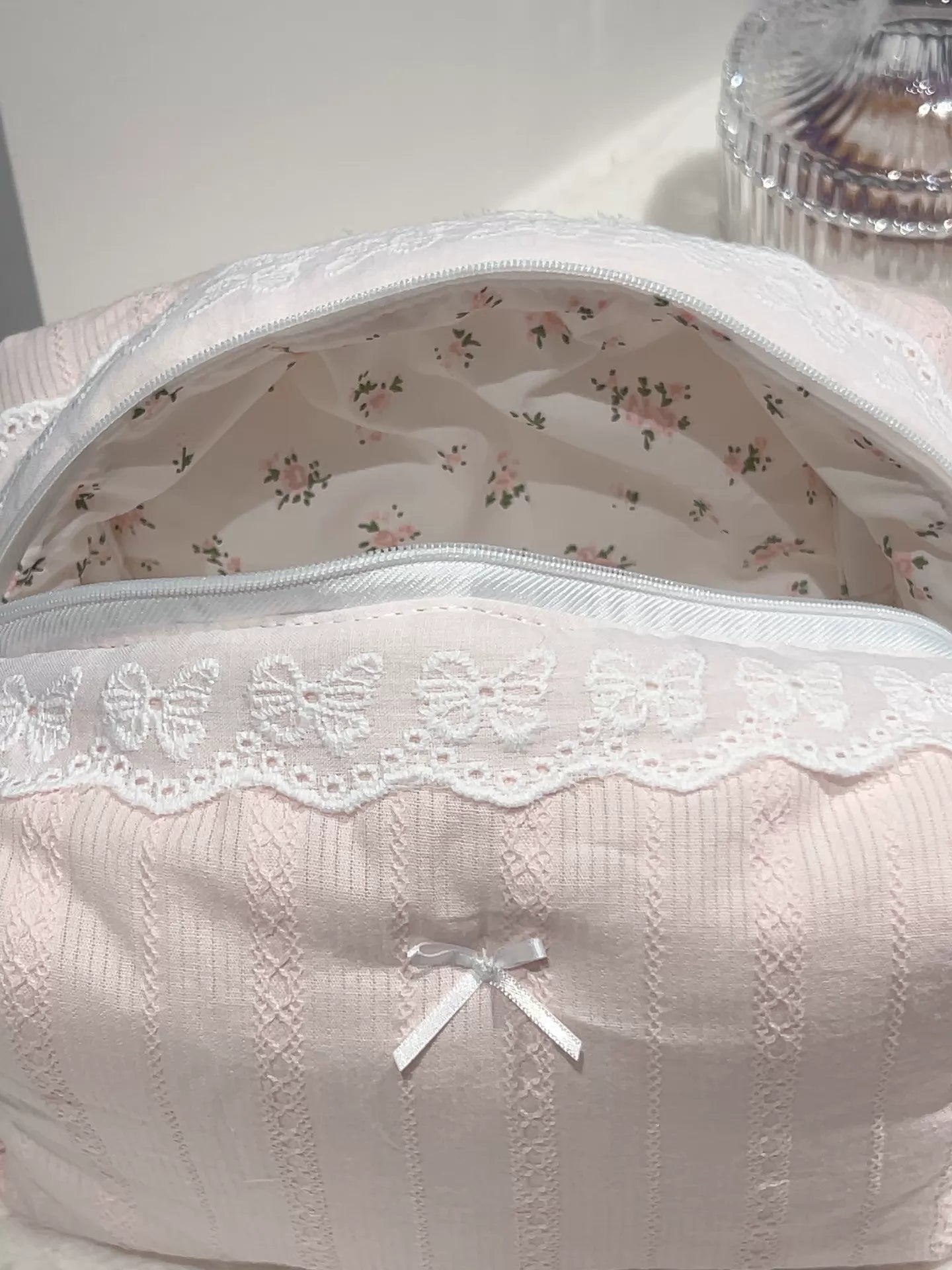Blush Pink Butterfly Lace Cosmetic Bag