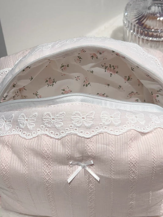 Blush Pink Butterfly Lace Cosmetic Bag