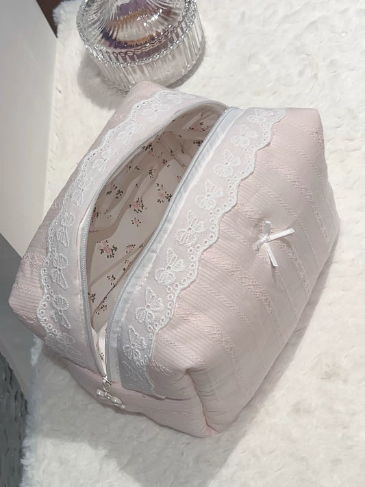Blush Pink Butterfly Lace Cosmetic Bag