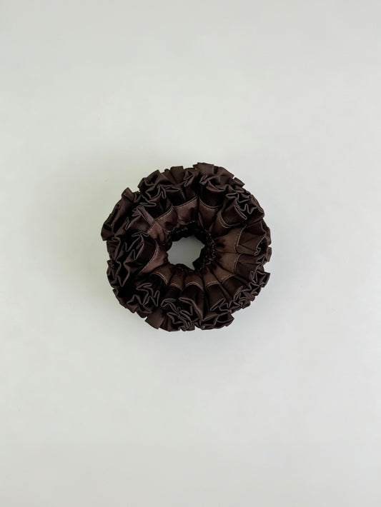 Blooming Petals Hydrangea Satin Scrunchie Rich Cocoa Chocolate