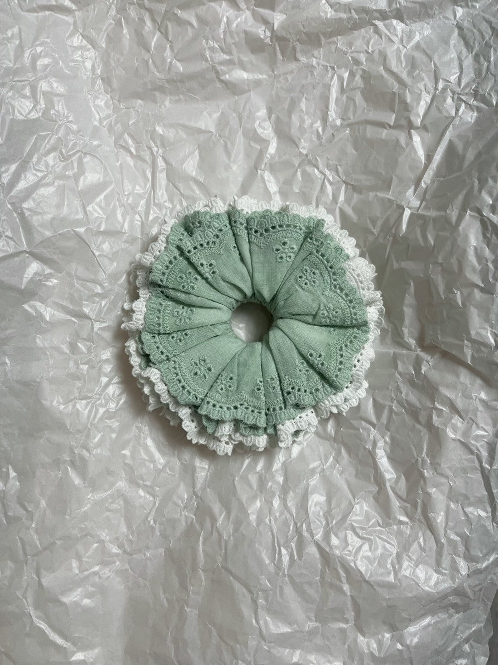Lace Whisper Cotton Scrunchie Sage Green