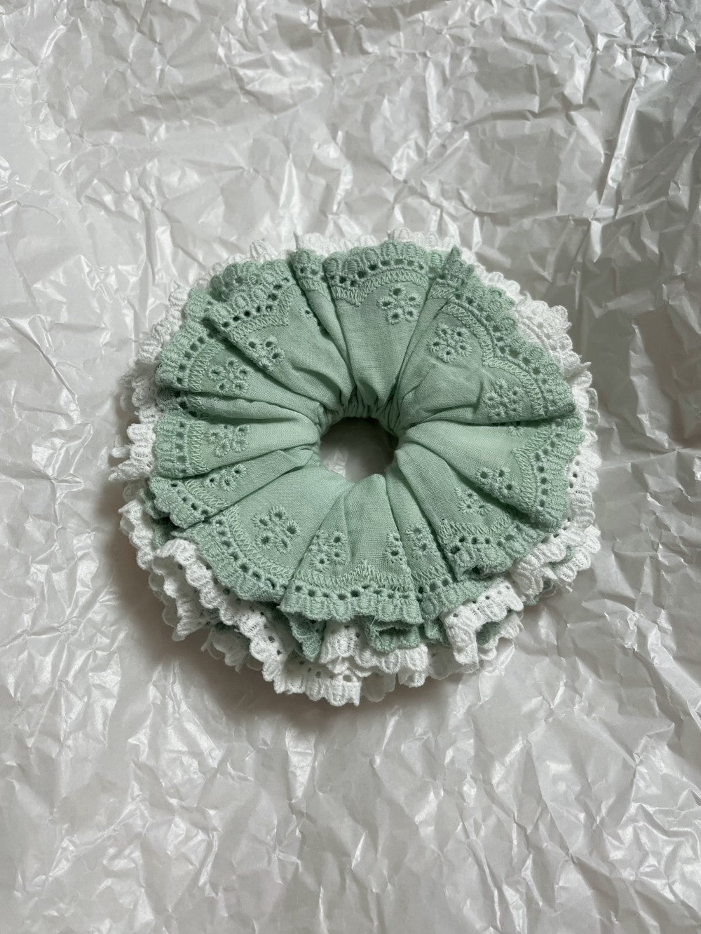 Lace Whisper Cotton Scrunchie Sage Green