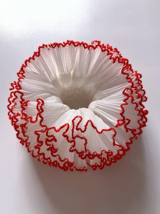 TUTU White With Red Trim Scrunchie