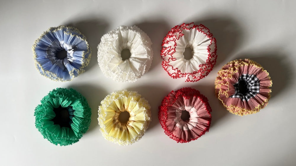 TUTU White With Red Trim Scrunchie